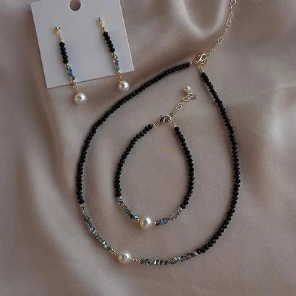 Luxury     Natural Black Spinel Moonstone Pearl Necklace Earring Bracelet Set Creative Women's Gemstone Beaded Thin Bracelet Clavicle Chain Necklace Tassel Stud Earrings Dangle Earrings Sparking Birthday Anniversary Halloween Christmas Jewelry Set Gift