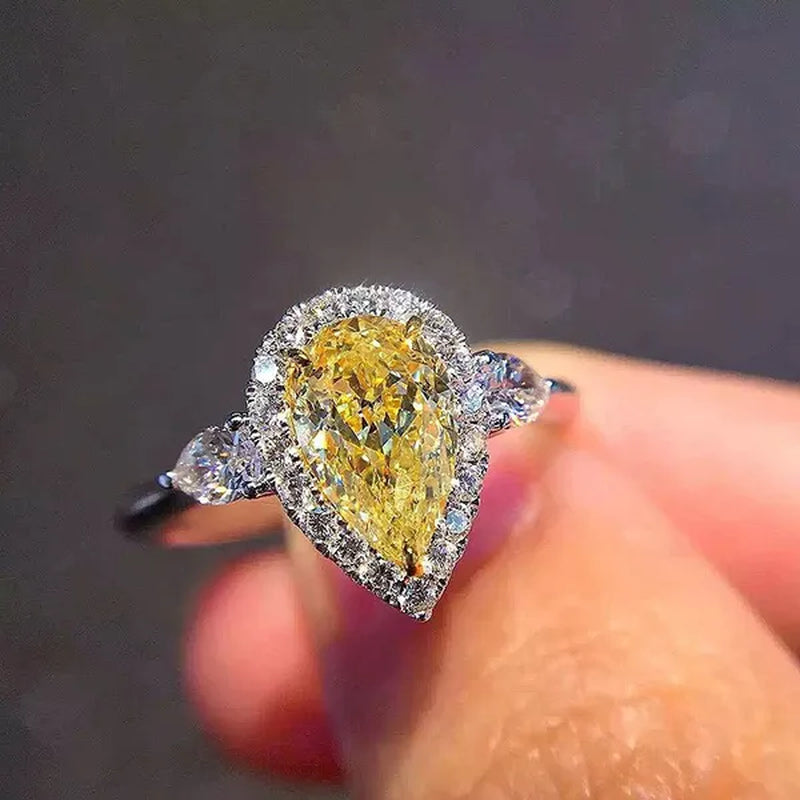 Women Fashion Silver Plated Teardrop Citrine Lab Diamond Wedding Engagement Ring for Women Natural Gemstones Jewelry Ring Size 6-10 - WORLD TIME VISITS