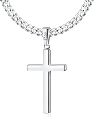 S925 Sterling Silver Thick Cross Necklace for Men, 18K Gold Plated Sterling Silver Cross Necklace with World'S Top 4Mm Cuban Chain for Men Boys Women, Minimalist Trendy Necklaces 16-26 Inch