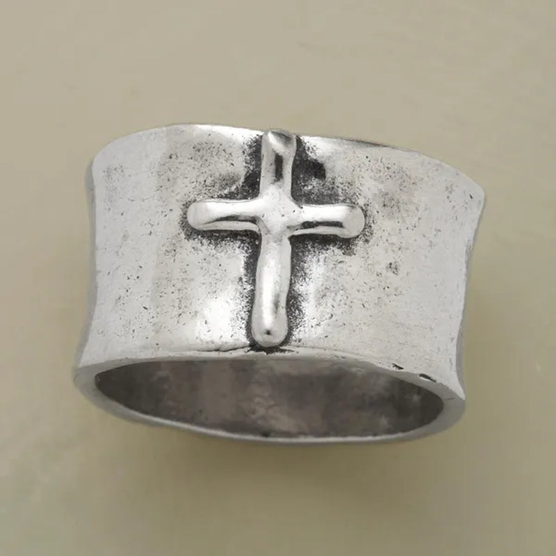 Antique 925 Genuine Solid Sterling Silver Faithful Cross Ring Anniversary Jewelry Size 6 7 8 9 10 (S925 STAMP)