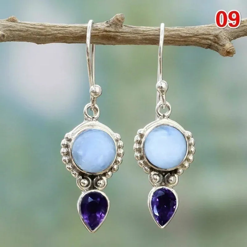 12Styles Vintage Earrings Rainbow Moonstone Earring Amethyst&Peridot&Pearl Dangle Earrings for Women Wedding Bridal Jewelry Gifts - WORLD TIME VISITS