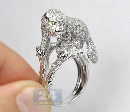 925 Sterling Silver Natural Gemstone Ring White Sapphire Diamond Pave Panther Cat Men Womens Ring Brand Jewelry