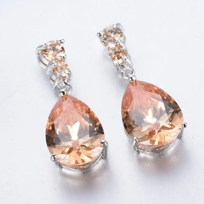 Women's Teardrop Clear CZ Drop/Dangle Natural Gemstone Morganite Stud Drop Dangle Earrings 925 Sterling Silver Wedding Jewelry/Aquamarine/Topaz/Amethyst/RubyEmerald/Sapphire/Black&White Pink Gemstone