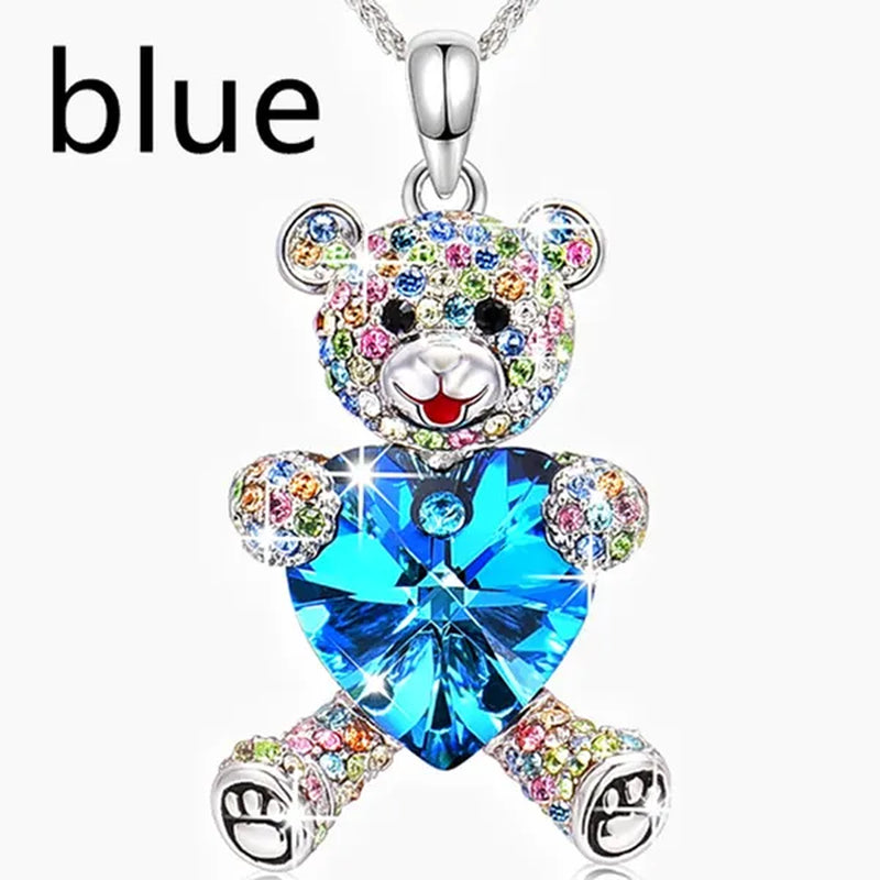 Elegant Fashion Creative Women's Heart-shaped Crystal Bear Necklace Diamond Bear Necklace Women's Engagement Necklace Cute Girl Animal Jewelry Birthday Anniversary Gift
