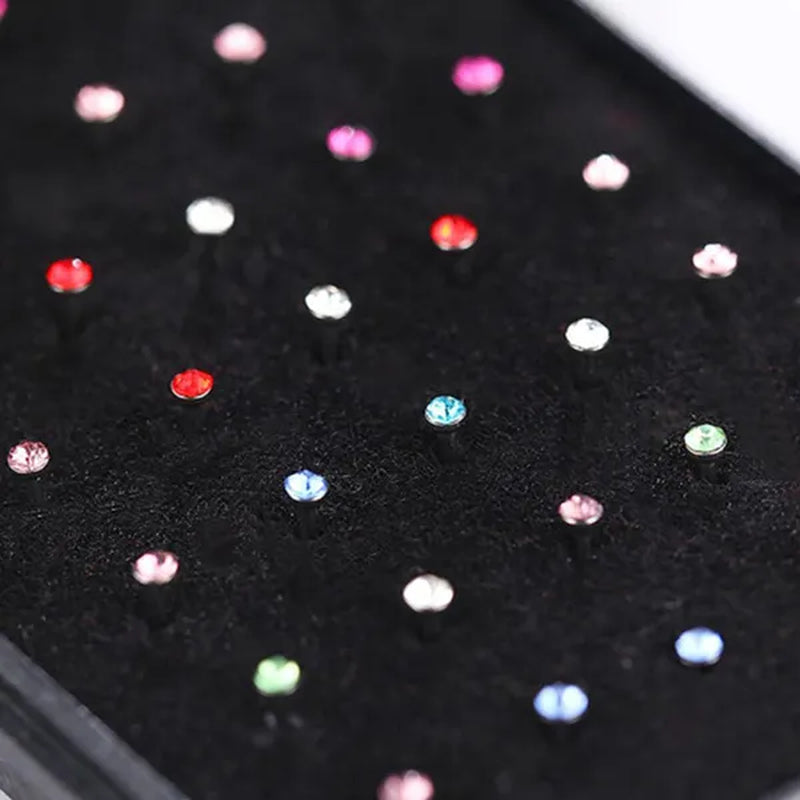 New Fashion Stainless Steel CZ Crystal Straight Shape Diamond Rhinestone Nose Ring Body Piercing Stud Jewelry Bone 20 Gauge for Women Girls 2 Types