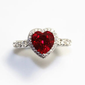 Fashion  Red Ruby Heart Shape Ring Bride Engagement Jewelry Princess Wedding Anniversary Fashion Accessory Gift