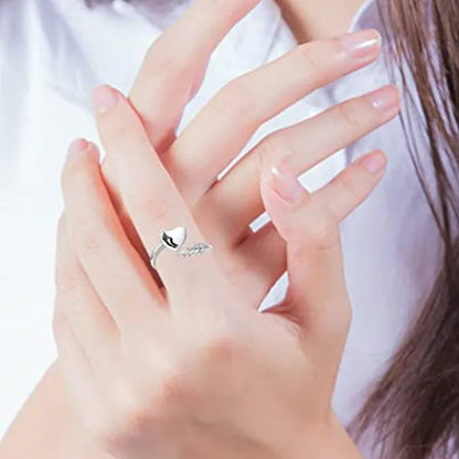 Adjustable Angel Wings Ring Letters Heart-shaped Index Finger Ring Alloy Rings Nice Opening Ring Jewelry Gift for Friend BAR