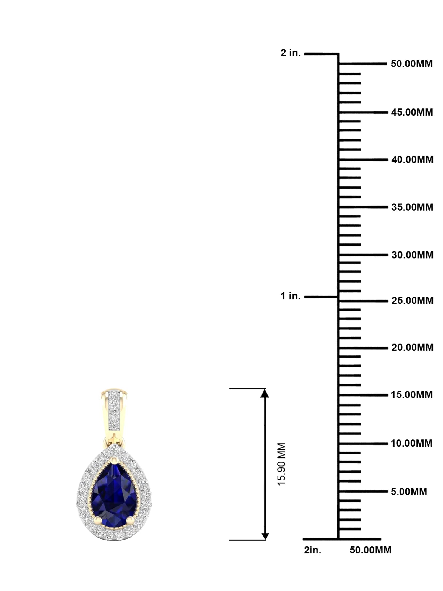 Gemstone 10K Yellow Gold Blue Sapphire 1/10 CT TW Diamond Halo Necklace