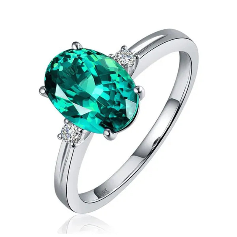 Fashion Jewelry Ellipse Emerald Sapphire Zircon Aaas Ring Gold-Plated Opening Adjustable Rings