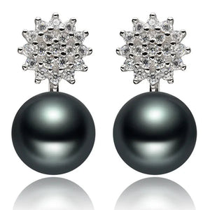 Real 925 Sterling Silver 7-8mm Black Freshwater Pearl Stud Earring Women Fashion Jewelry FEIGE