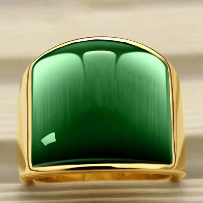 New Fashion Rings 316L Stainless Steel Gold Plated Simple Jewelry Ring With Opal For Men