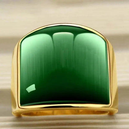 New Fashion Rings 316L Stainless Steel Gold Plated Simple Jewelry Ring With Opal For Men