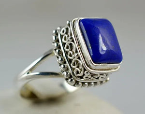 Genuine Lapis Lazuli 925 Sterling Silver Handmade Ring Size 6 to 10 (US)