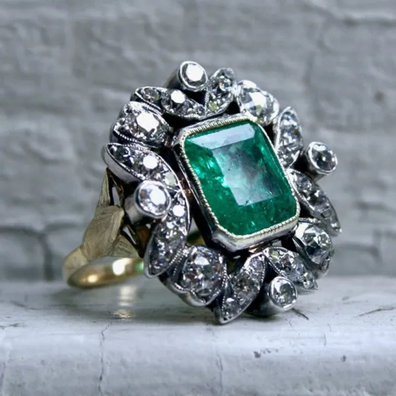 Popular 925 Pure Silver Square Green Diamond Engagement Wedding Love Ring Size 6-11