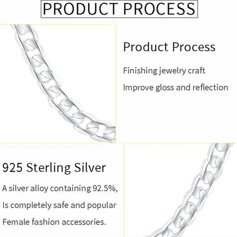 2PCS (Bracelet + Necklace) 925 Sterling Silver Women Men Fashion Jewelry Set Curb Chain Necklace Bracelet 925 Silver Jewelry High Quality Necklace Bracelet 16-30 Inches