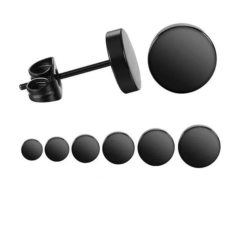 1PCS Stainless Steel Black Color Hypoallergenic Minimalist Flat Circle Earings for Men and Women Daily Wear Steel Titanium Earrings - WORLD TIME VISITS