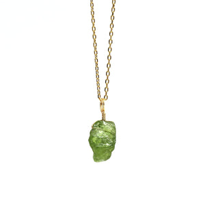 Peridot Pendant Necklace, Rough Green Crystal Pendant, Raw Gemstone Necklace, August Birthstone Jewelry, 925 Silver 14K Gold Plated 16+2 Inch Adjustable Chain