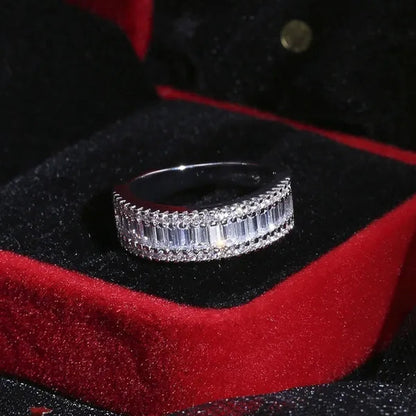For Beauties! 1PC Pave Setting Square Heart Oval T-Shape Simulated Diamond CZ Eternity Band Engagement Wedding Stone Rings - WORLD TIME VISITS