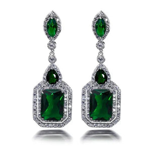Exquisite Silver Plated Green Cubic Zirconia Wedding Birthday Blue Red Stone Circle Pendant Earring Earrings Jewelry Gift