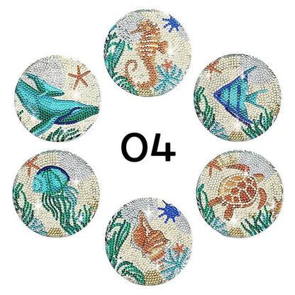 6Pcs/Set DIY Diamond Painting Coasters Kit Diamond Art Coasters Gemstone Cupmat for Beginners Adults & Kids Art Craft Supplies