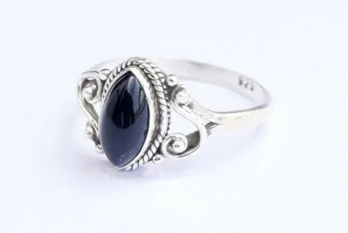 925 Sterling Silver Marquise Shape Black Onyx Handmade Ring Engagement Rings for Women Men Vintage Fine Jewelry Party Ring Gift