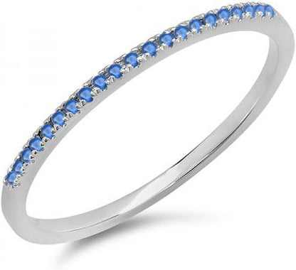 0.08 Cttw 10K round Blue Sapphire Womens Dainty Anniversary Wedding Stackable Ring, Solid White Gold