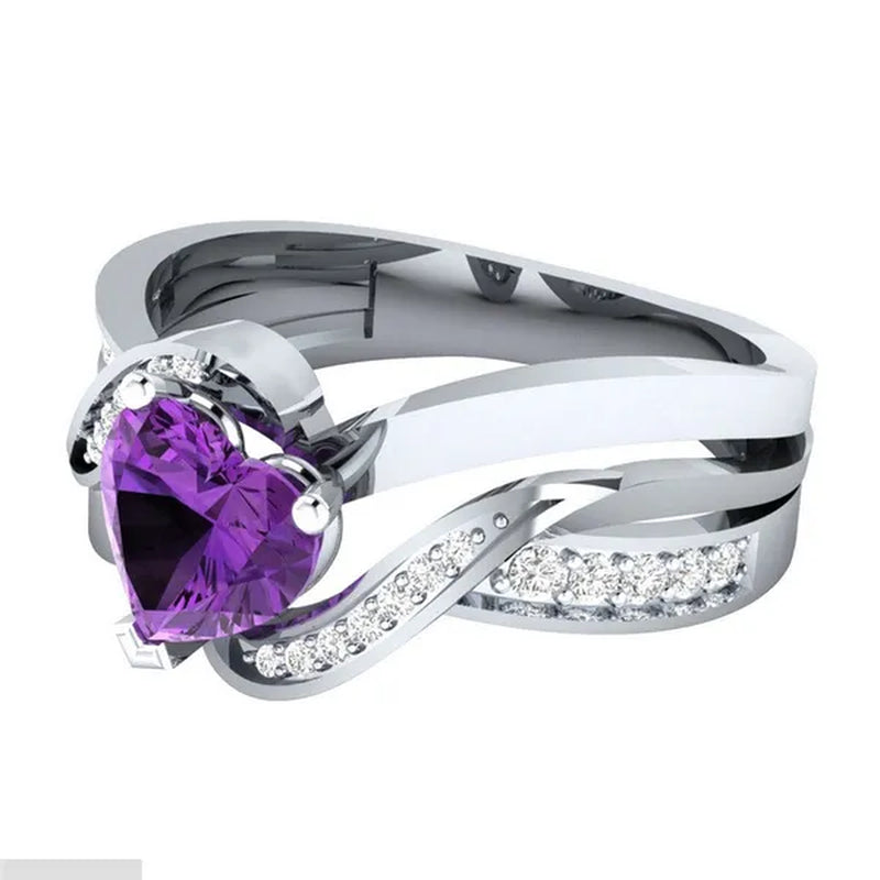 Natural Black Sapphire & Diamond Heart Cut Engagement Wedding 18 K White Gold Filled Ring - WORLD TIME VISITS