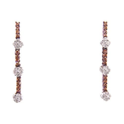 DIAMOND 24 WHITE 24 FANCY CHAMPAGNE COLOR DIAMOND LINE DROP EARRING PUSH BACKS