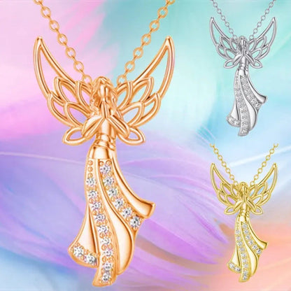 Exquisite Fashion Creative Women Angel Wings Diamond Necklace Holy Faith Angel P