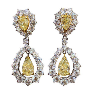 ADORABLE CERTIFIED FANCY YELLOW DIAMOND DANGLE NATURAL PEAR SHAPE DIAMOND