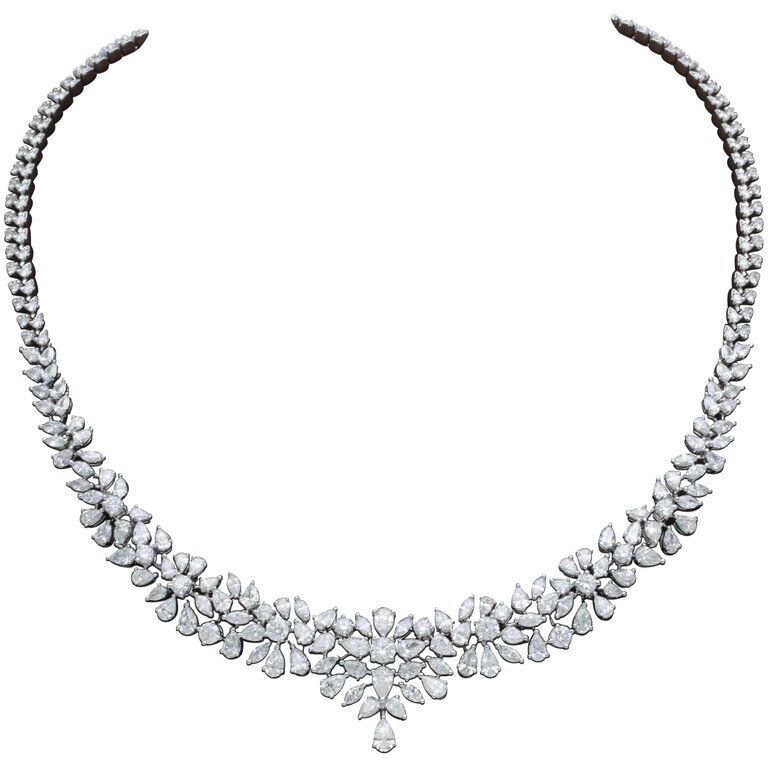 diamond necklace. 20.12 carats of round, pear and marquise shape diamonds 18 k