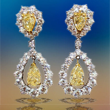 ADORABLE CERTIFIED FANCY YELLOW DIAMOND DANGLE NATURAL PEAR SHAPE DIAMOND