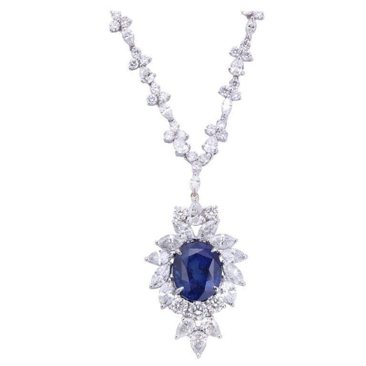 Certified 11.49 carat Vivid Blue Ceylon Sapphire set with 22.70 diamond necklace