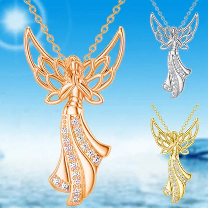 Exquisite Fashion Creative Women Angel Wings Diamond Necklace Holy Faith Angel P