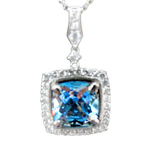 AQUAMARINE CUSHION SHAPE DIAMOND ROUND BR SHAPE PENDANT AQUAMARINE PENDANT