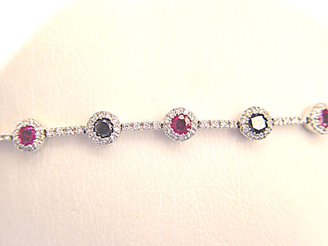 WOMEN ROUND SHAPE 7 PINK SAPPHIRE WITH 6 BLACK DIAMOND WHITE DIAMOND BRACELET