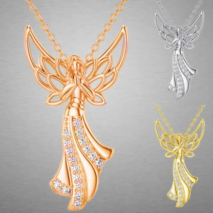 Exquisite Fashion Creative Women Angel Wings Diamond Necklace Holy Faith Angel P