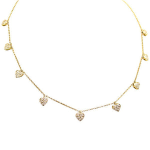 .50 CT DIAMOND HEART NECKLACE NINE HANGING HEART CHAIN NECKLACE DANGLE 14 K GOLD