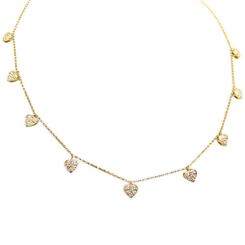 .50 CT DIAMOND HEART NECKLACE NINE HANGING HEART CHAIN NECKLACE DANGLE 14 K GOLD