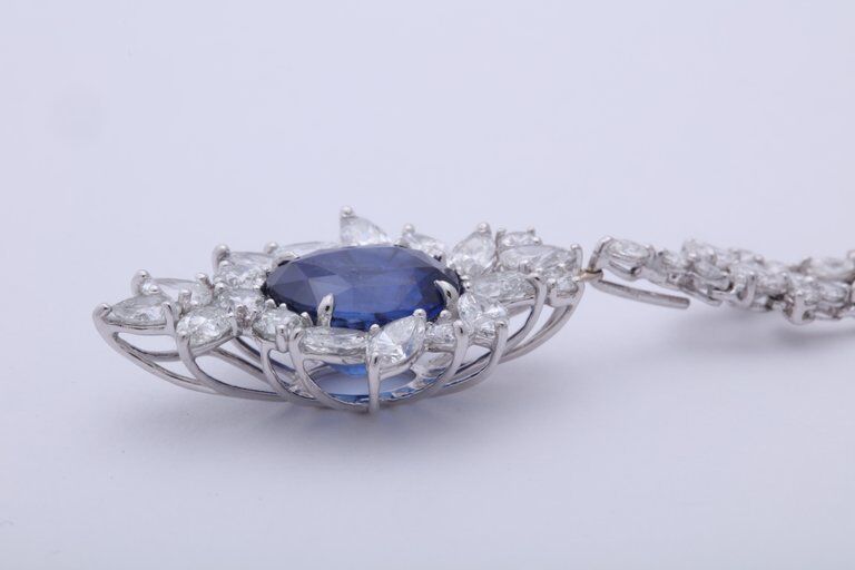 Certified 11.49 carat Vivid Blue Ceylon Sapphire set with 22.70 diamond necklace