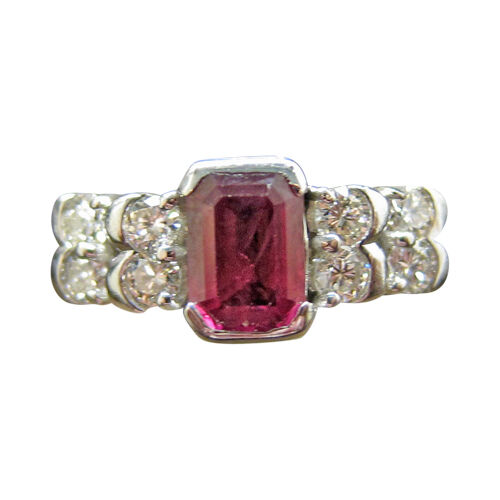 RUBY EMERALD SHAPE DIAMOND 8 ROUND BRILLIANT SHAPE RING