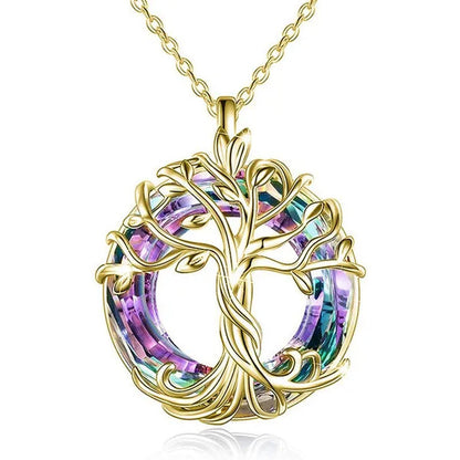 Exquisite Fashion Women'S Life Tree Necklace round Crystal Pendant Engagement Ne