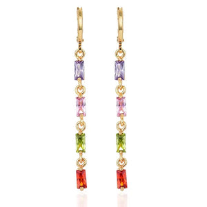 Women Rainbow Cubic Zirconia CZ Linear Dangle Earrings Jewelry