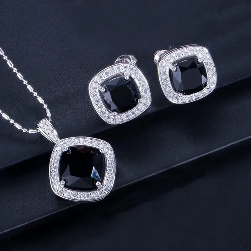 CANDICE Brand Design Luxury Wedding Jewelry Sets Sterling Silver Plated Necklace Earrings Set Inlay Big Pink Princess Crystal For Birdesmaid