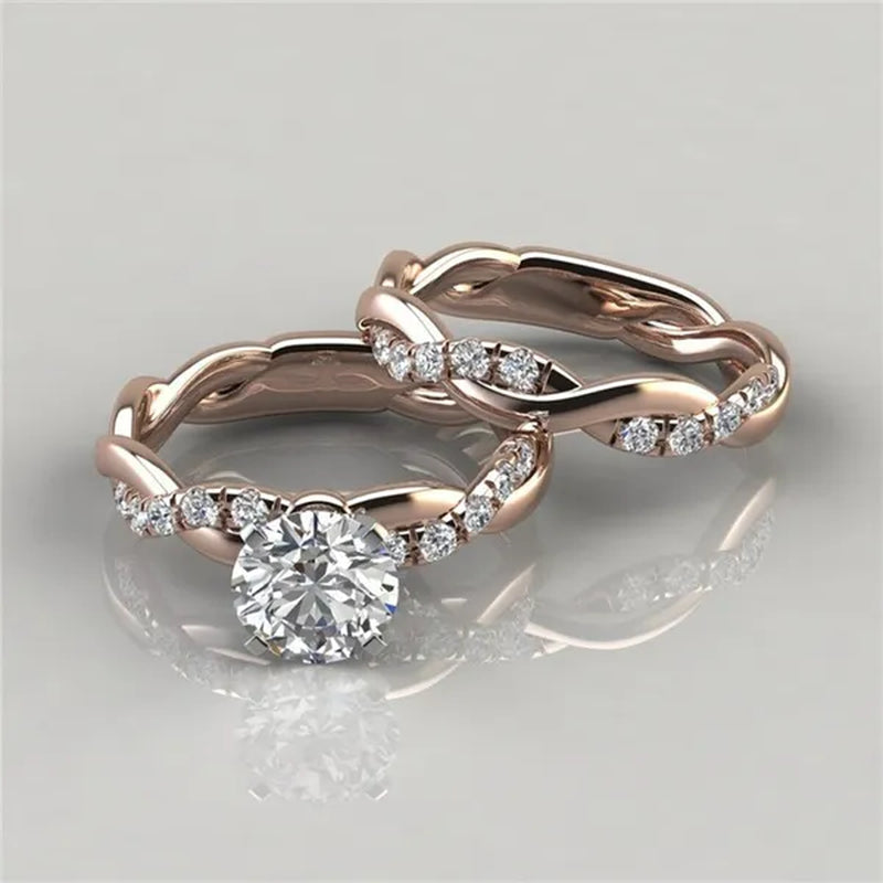 Women's Dainty  Twist Round Cut White Sapphire Ring Set Bridal Engagement Diamond Ring Wedding Band Anniversary Gift Banquet Party Jewelry Ring Size 5-11 - WORLD TIME VISITS