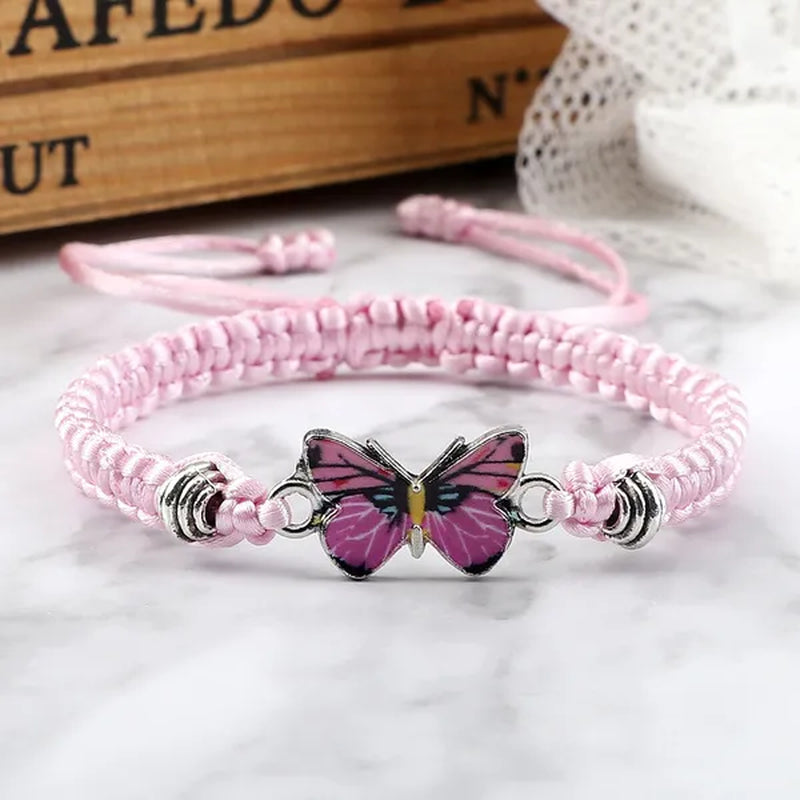 Women Black Woven Rope Bracelet Handmade Multicolor Butterfly Charm Adjustable Bracelets Fashion Friendship Jewelry Girls Gift - WORLD TIME VISITS