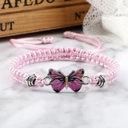 Women Black Woven Rope Bracelet Handmade Multicolor Butterfly Charm Adjustable Bracelets Fashion Friendship Jewelry Girls Gift - WORLD TIME VISITS