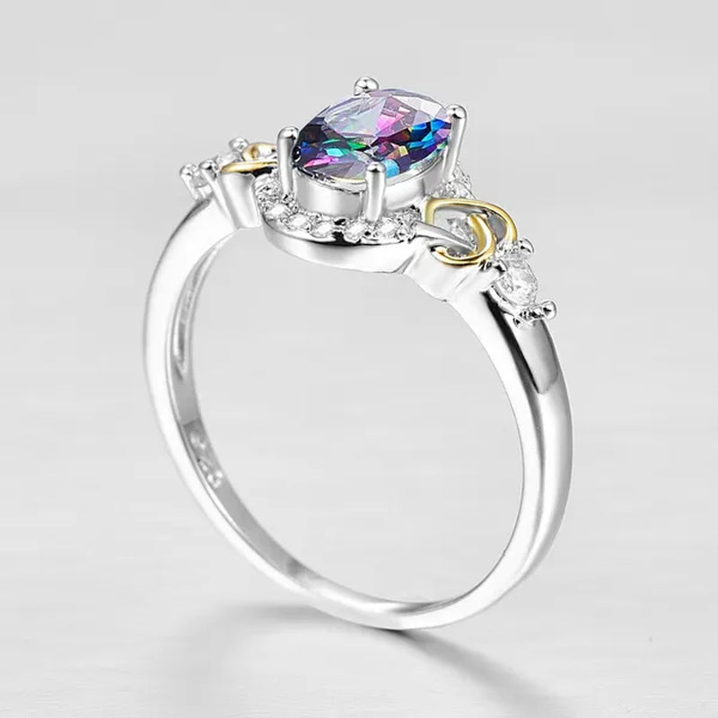 Fashion  Wedding Bride Oval Cut Rainbow Blue Topaz Sapphire Ruby Gemstone Jewelry Ring