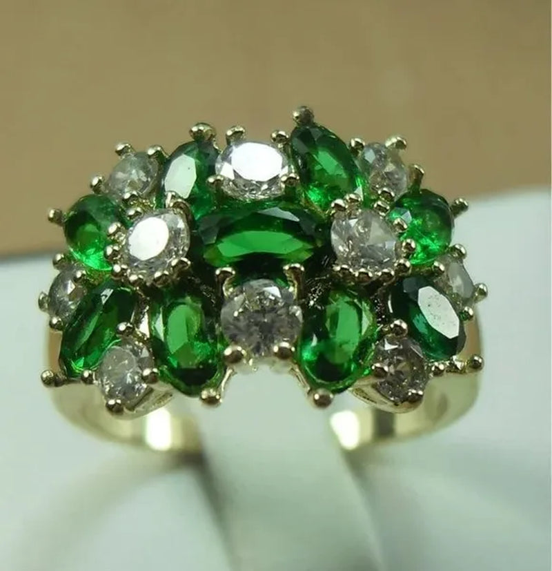 Natural 6.69CT Emerald Diamond 14K Yellow Gold Ring Size 6-10