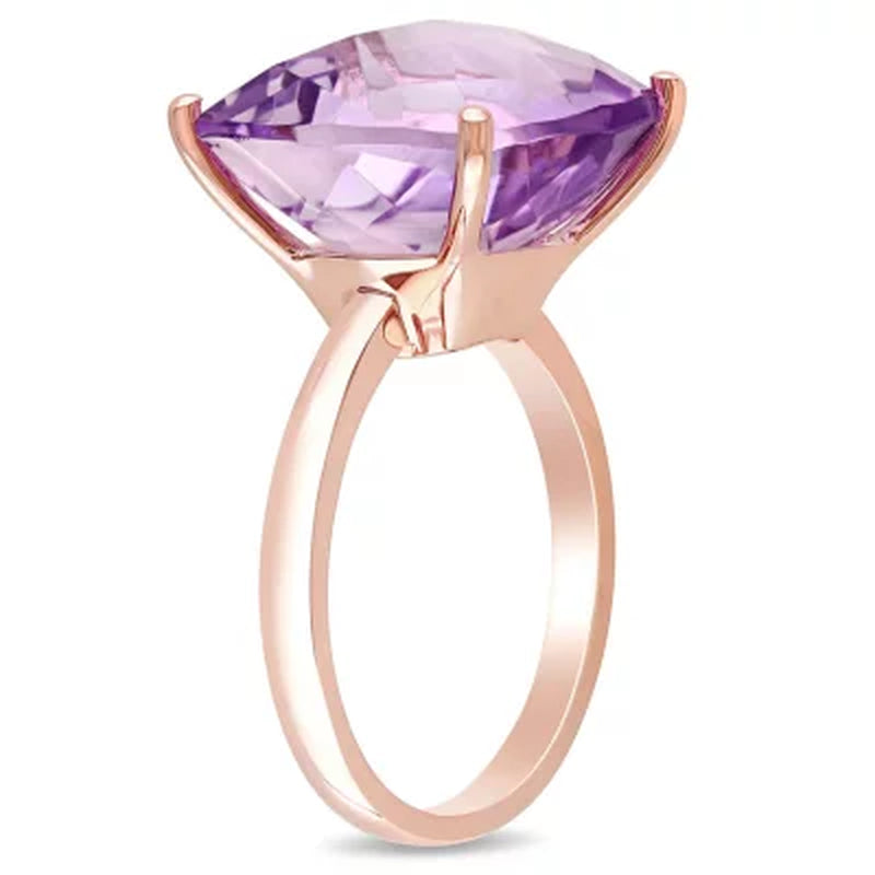 Pink Amethyst Checkerboard Cocktail Ring in 14K Rose Gold